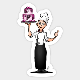 Pastry chef with a pink glazed cake Sticker